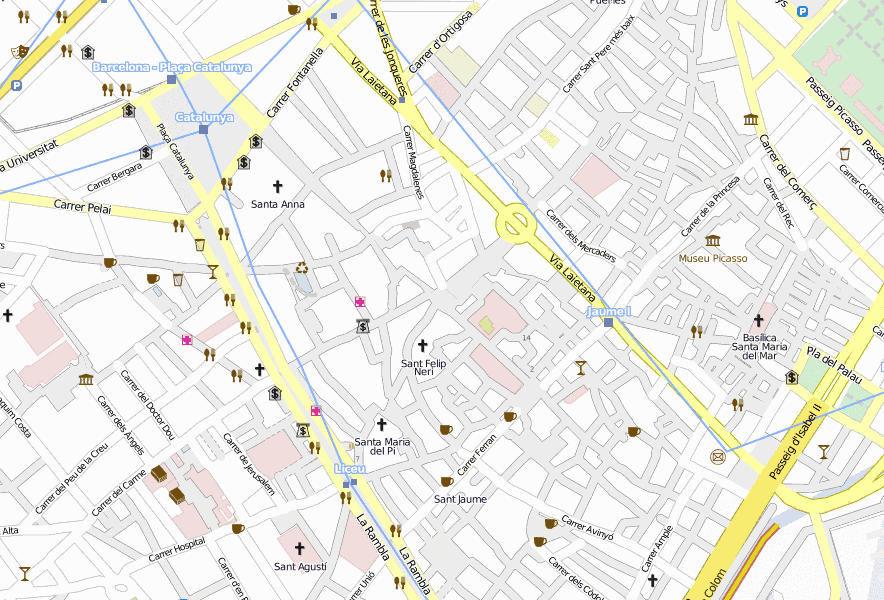 Gotisches Viertel-Stadtplan mit Satellitenaufnahme und Unterkünften von Gotisches Viertel-Stadtplan mit Satellitenaufnahme und Unterkünften von